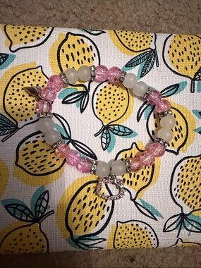 Hello Kitty Pink and White Beaded Bracelet with Sparkle Kitty Charm